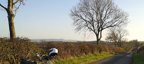 A scooter on the old Roman road south of Lowick